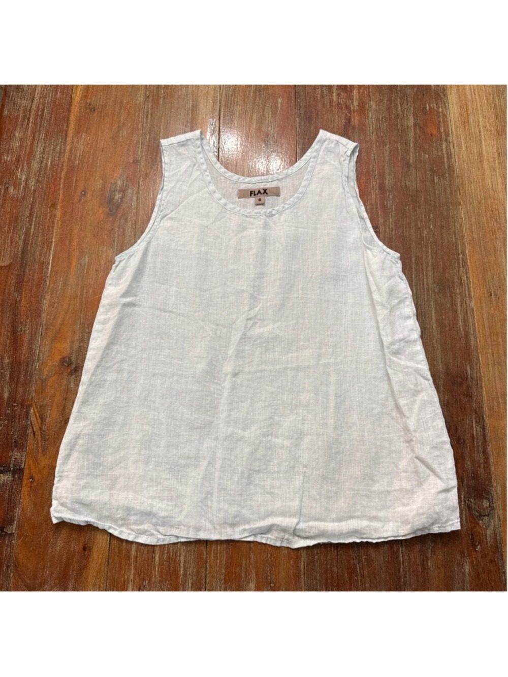 FLAX Linen Tank Top Womens Small Light Blue Scoop Neck Sleeveless A-Line Tunic